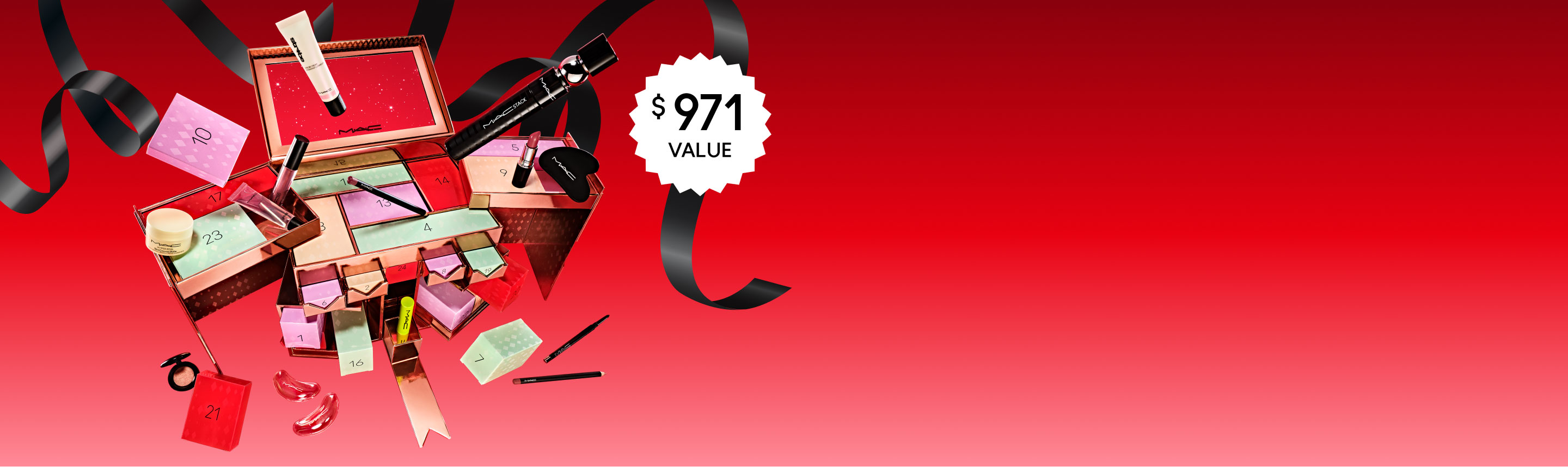 Advent Calendar on a red background with $971 value