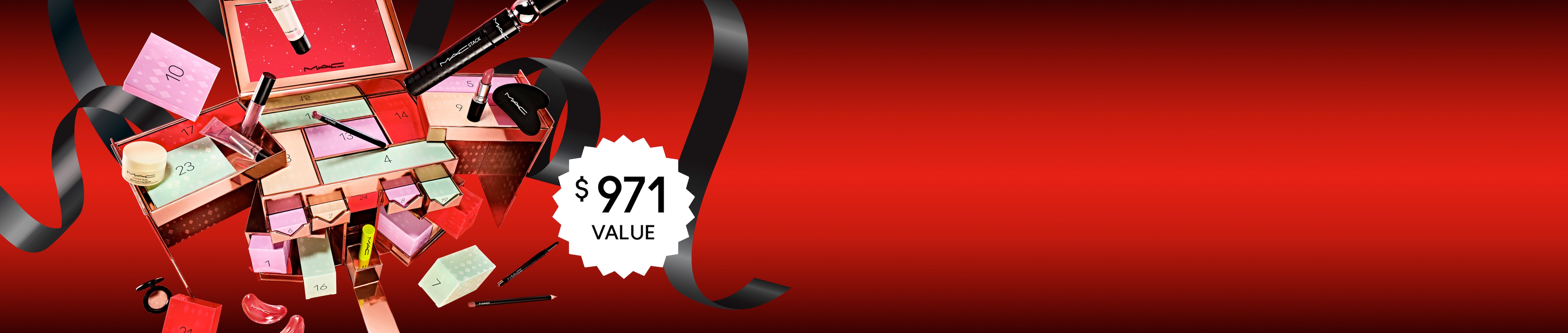 Advent Calendar on a red background with $840 value