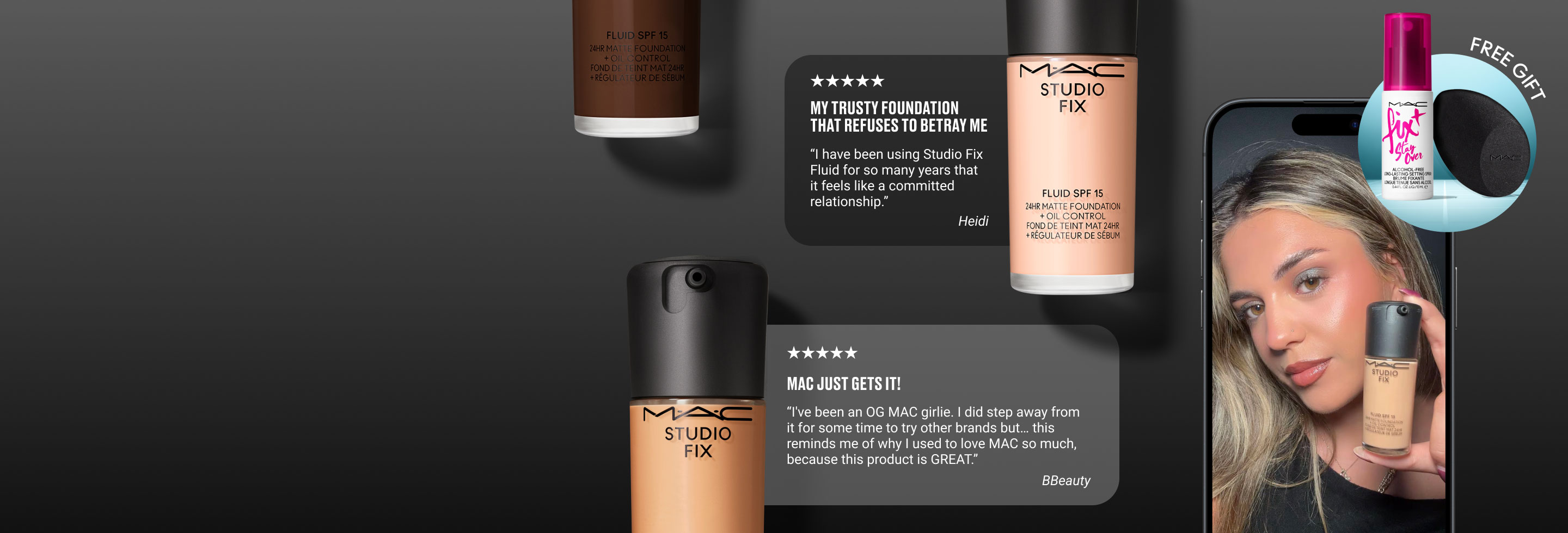 STUDIO FIX FLUID SPF 15 bottles and models