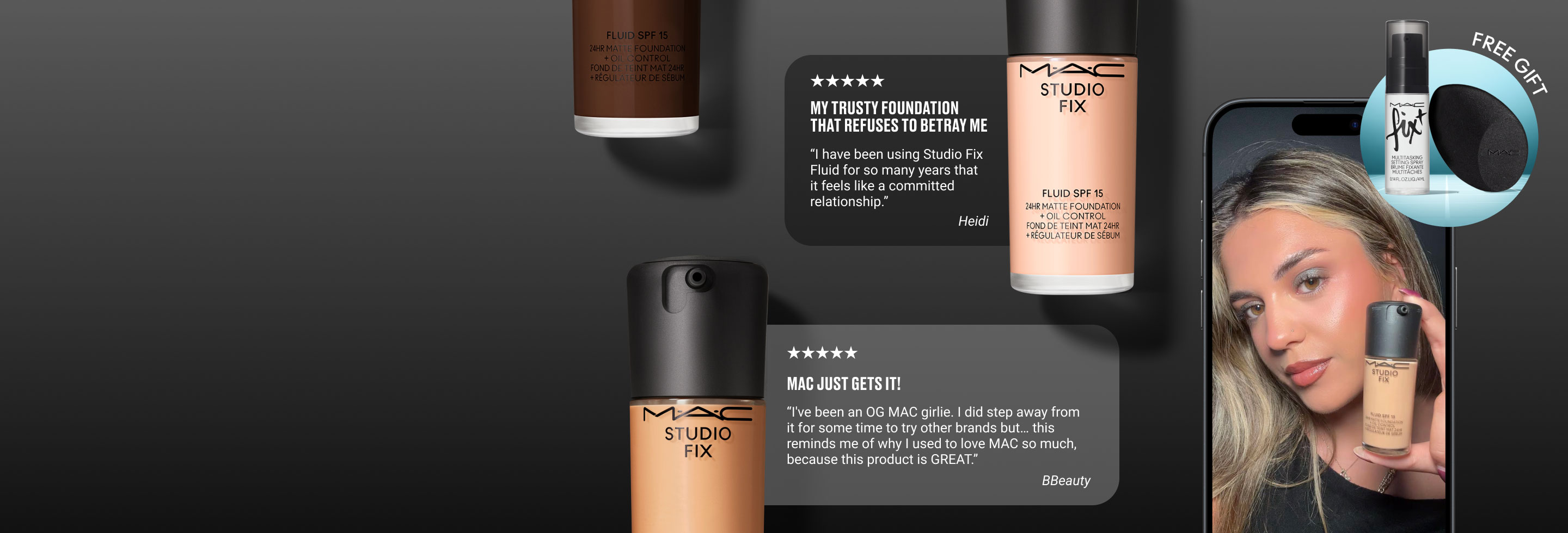 STUDIO FIX FLUID SPF 15 bottles and models