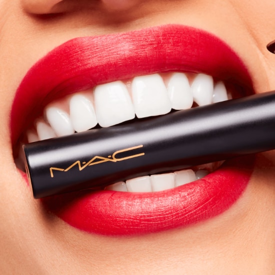 Red lipstick colour on lips